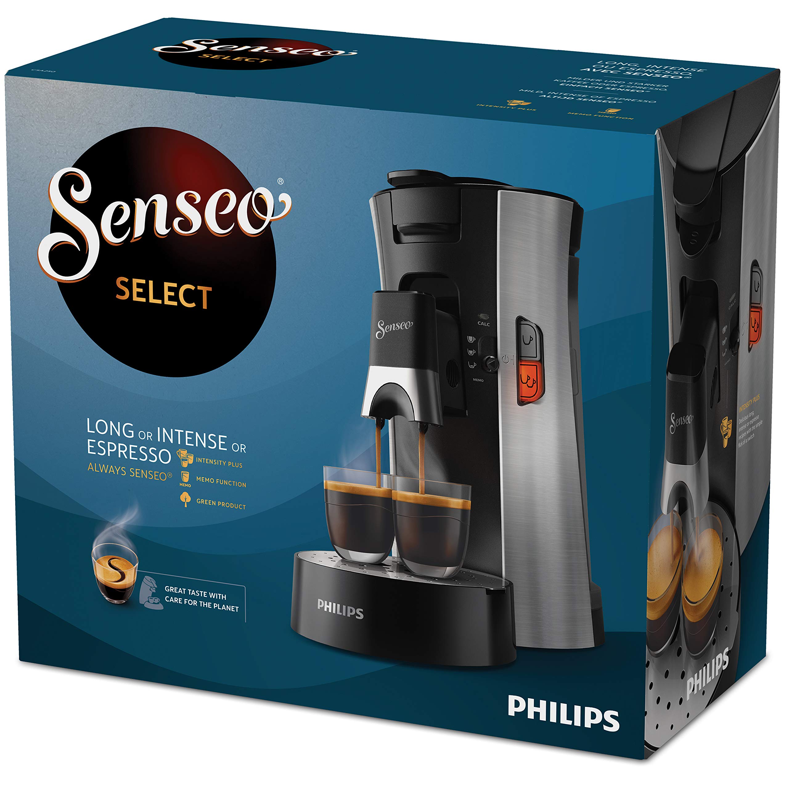 Machine à Café à Dosettes SENSEO Select – Intensity Plus, Crema Plus, Bec Verseur Métallique – Sauge CSA250/11 | Arlino