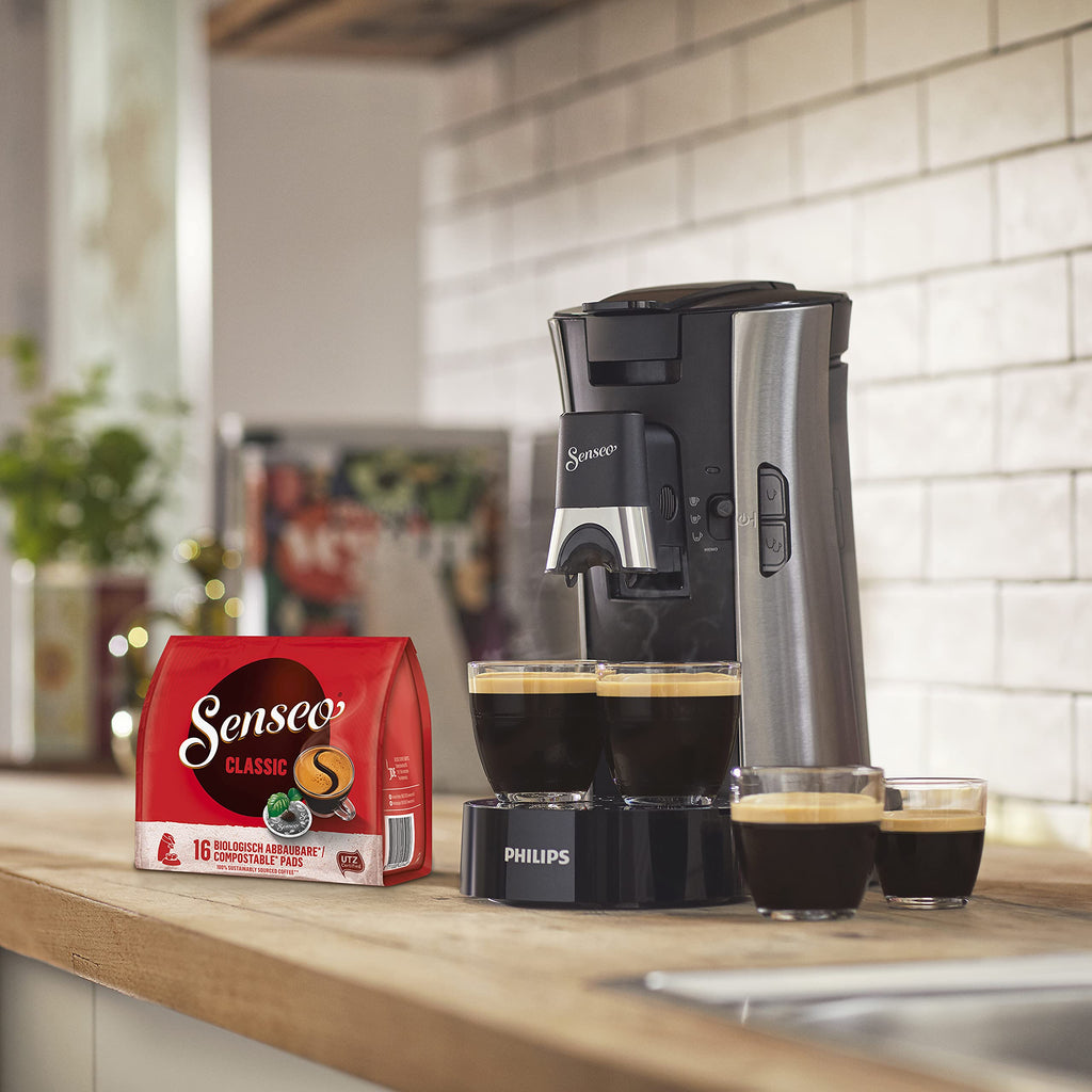 Machine à Café à Dosettes SENSEO Select Eco – Intensity Plus, Crema Plus, Fonction Mémo – Acier Brossé CSA250/10 | Arlino